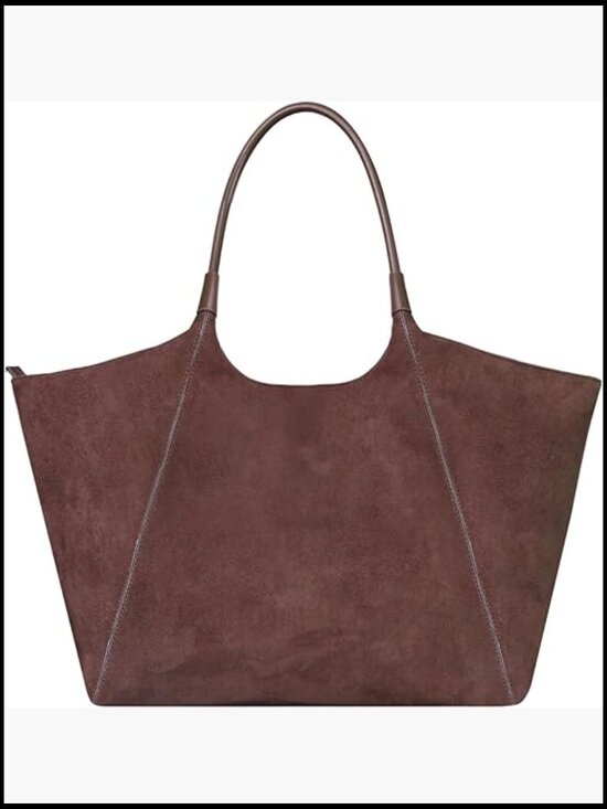 Handbags - Faux Suede Tote Bag Slouchy Lightweight Large Laptop Shoulder Work Bag